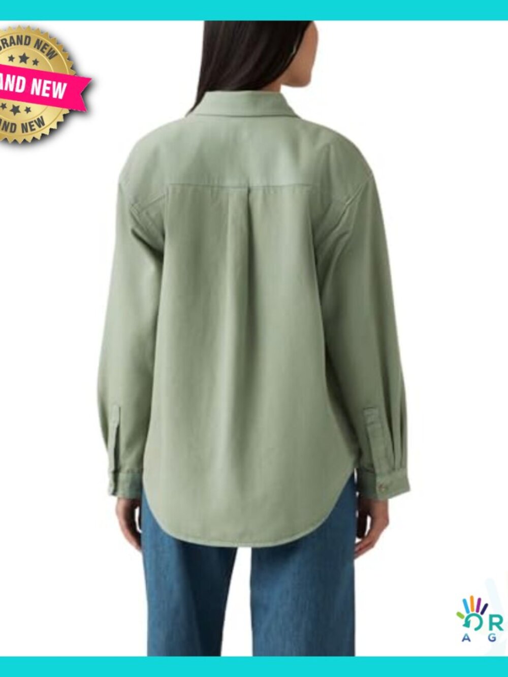 Oversized Button Down Shirt Relaxed Fit Classic Chic Casual Two Pocket - Picture 2 of 3